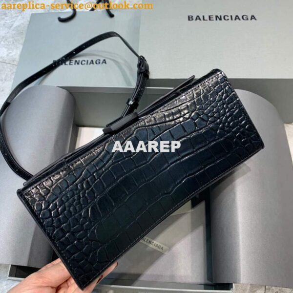 Replica Balenciaga 593546 Hourglass Small Top Handle Crocodile Bag Black 6