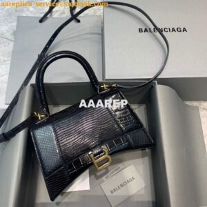 Replica Balenciaga 593546 Hourglass Small Top Handle Crocodile Bag Black Gold