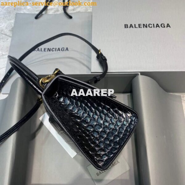 Replica Balenciaga 593546 Hourglass Small Top Handle Crocodile Bag Black Gold 5