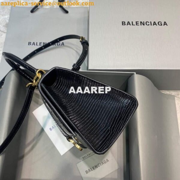 Replica Balenciaga 593546 Hourglass Small Top Handle Crocodile Bag Black Gold 6