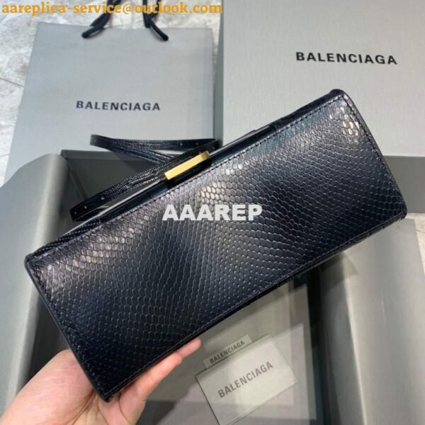 Replica Balenciaga 593546 Hourglass Small Top Handle Crocodile Bag Black Gold 7