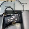 Replica Balenciaga 593546 Hourglass Small Top Handle Crocodile Bag Black Silver 2