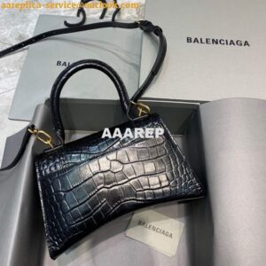 Replica Balenciaga 593546 Hourglass Small Top Handle Crocodile Bag Black Gold 2