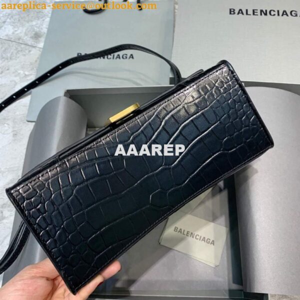 Replica Balenciaga 593546 Hourglass Small Top Handle Crocodile Bag Black Gold 6