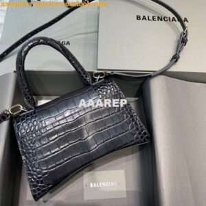 Replica Balenciaga 593546 Hourglass Small Top Handle Crocodile Bag Black Silver 2