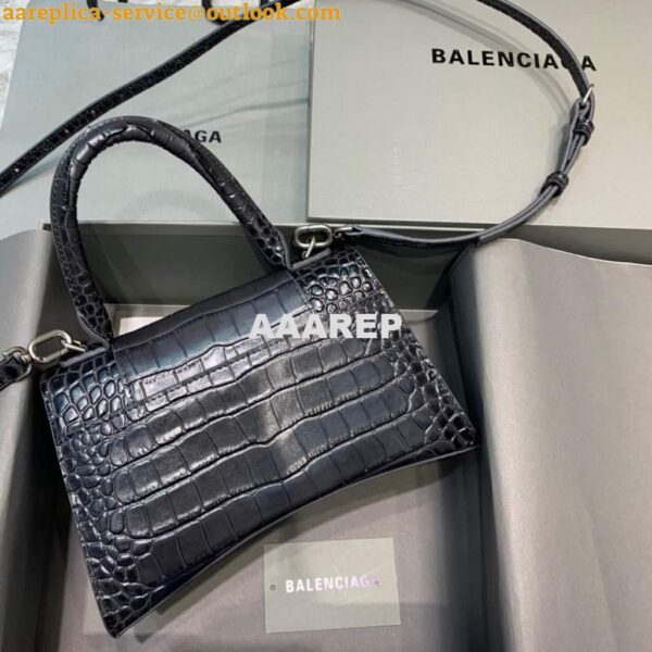 Replica Balenciaga 593546 Hourglass Small Top Handle Crocodile Bag Black Silver 4