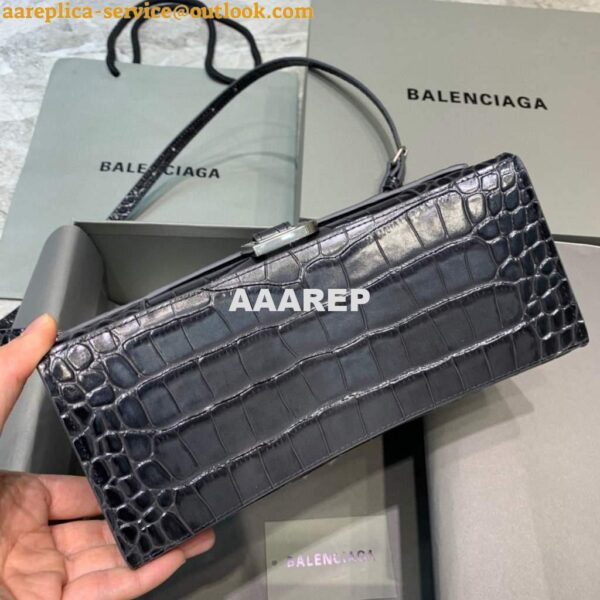 Replica Balenciaga 593546 Hourglass Small Top Handle Crocodile Bag Black Silver 6