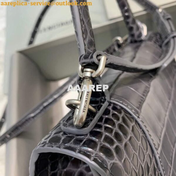 Replica Balenciaga 593546 Hourglass Small Top Handle Crocodile Bag Black Silver 8