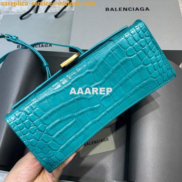 Replica Balenciaga 593546 Hourglass Small Top Handle Crocodile Bag Blue Gold 6