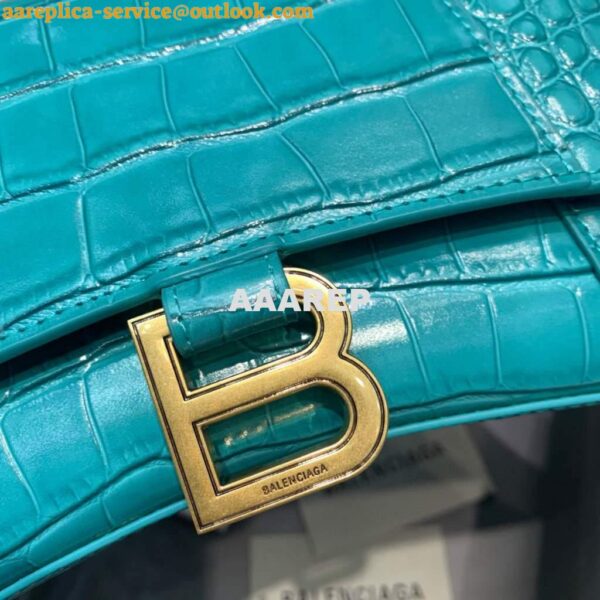 Replica Balenciaga 593546 Hourglass Small Top Handle Crocodile Bag Blue Gold 7