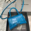 Replica Balenciaga 593546 Hourglass Small Top Handle Crocodile Bag Blue Silver