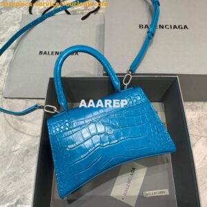 Replica Balenciaga 593546 Hourglass Small Top Handle Crocodile Bag Blue Silver 2