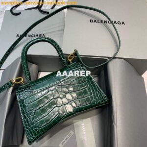 Replica Balenciaga 593546 Hourglass Small Top Handle Crocodile Bag Dark Green Gold 2