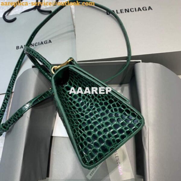 Replica Balenciaga 593546 Hourglass Small Top Handle Crocodile Bag Dark Green Gold 5