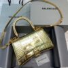 Replica Balenciaga 593546 Hourglass Small Top Handle Crocodile Bag Dark Green Gold