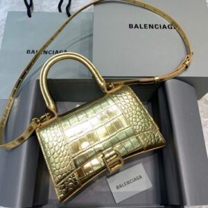 Replica Balenciaga 593546 Hourglass Small Top Handle Crocodile Bag Gold