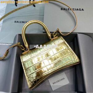 Replica Balenciaga 593546 Hourglass Small Top Handle Crocodile Bag Gold 2