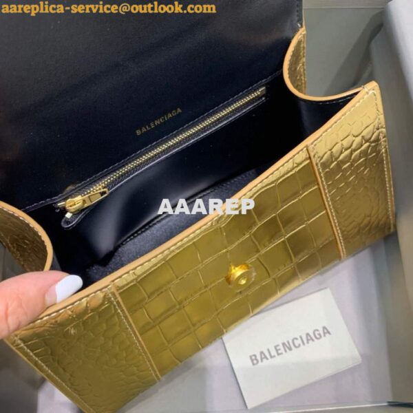 Replica Balenciaga 593546 Hourglass Small Top Handle Crocodile Bag Gold 9