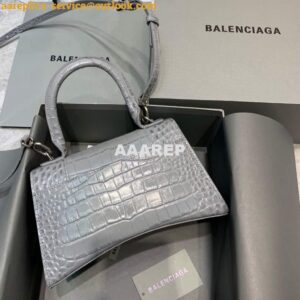 Replica Balenciaga 593546 Hourglass Small Top Handle Crocodile Bag Gray Silver 2