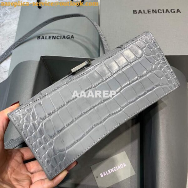 Replica Balenciaga 593546 Hourglass Small Top Handle Crocodile Bag Gray Silver 6