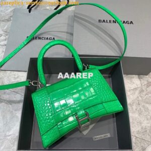 Replica Balenciaga 593546 Hourglass Small Top Handle Crocodile Bag Green Silver