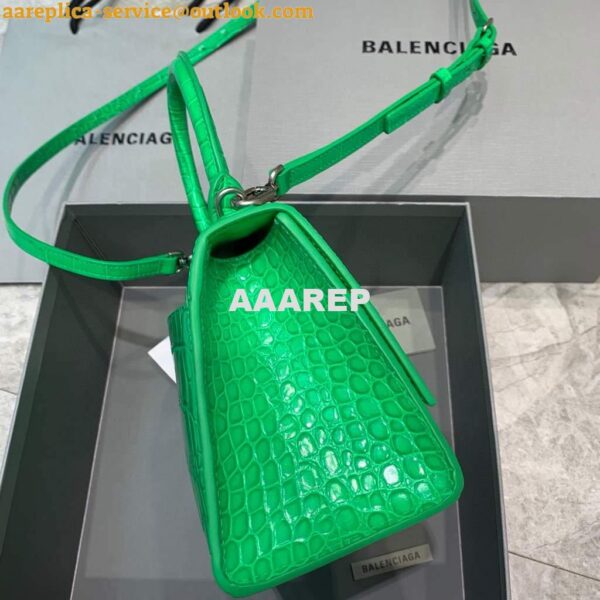 Replica Balenciaga 593546 Hourglass Small Top Handle Crocodile Bag Green Silver 5