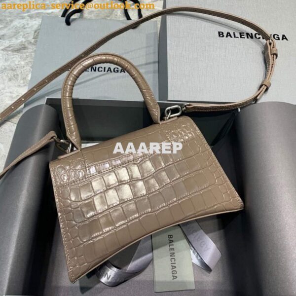 Replica Balenciaga 593546 Hourglass Small Top Handle Crocodile Bag kakhi 4