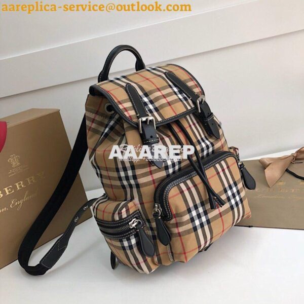 Replica Burberry The Medium Rucksack in Vintage Check and Leather 3