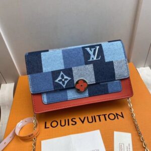 Replica Louis Vuitton Flore Chain Wallet Monogram Denim M69036 BLV477 2