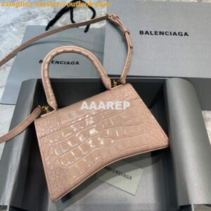 Replica Balenciaga 593546 Hourglass Small Top Handle Crocodile Bag Light Pink 2