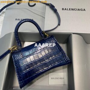 Replica Balenciaga 593546 Hourglass Small Top Handle Crocodile Bag Navy blue 2