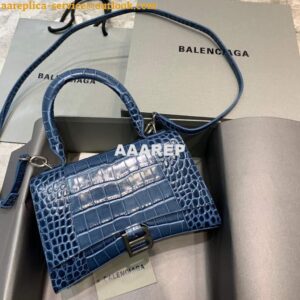 Replica Balenciaga 593546 Hourglass Small Top Handle Crocodile Bag Navy Blue Silver