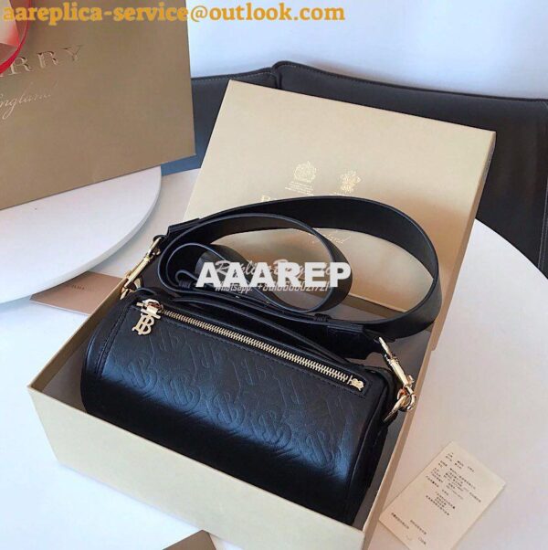 Replica Burberry The Monogram Leather Barrel Bag Black