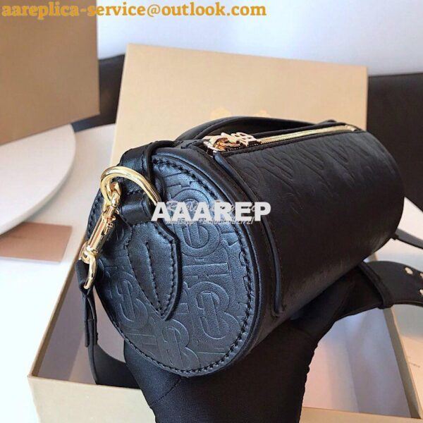 Replica Burberry The Monogram Leather Barrel Bag Black 3