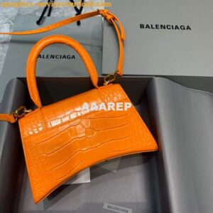 Replica Balenciaga 593546 Hourglass Small Top Handle Crocodile Bag Orange Gold 2