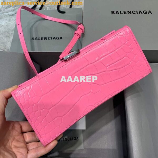 Replica Balenciaga 593546 Hourglass Small Top Handle Crocodile Bag Pink 4