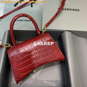 Replica Balenciaga 593546 Hourglass Small Top Handle Crocodile Bag Red 2