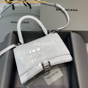 Replica Balenciaga 593546 Hourglass Small Top Handle Crocodile Bag White