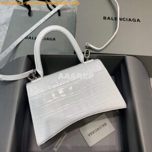 Replica Balenciaga 593546 Hourglass Small Top Handle Crocodile Bag White 2