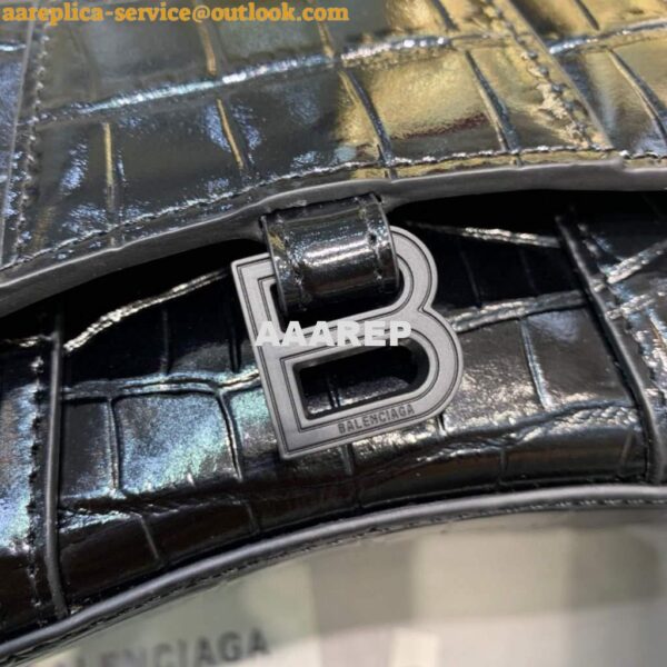 Replica Balenciaga 664676 Hourglass Mini Top Handle Crocodile Bag Black 5