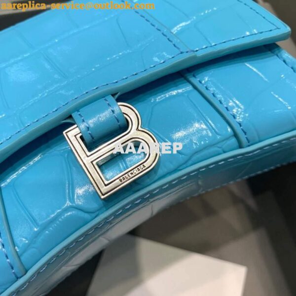 Replica Balenciaga 664676 Hourglass Mini Top Handle Crocodile Bag Blue 5