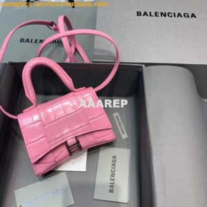 Replica Balenciaga 664676 Hourglass Mini Top Handle Crocodile Bag Pink