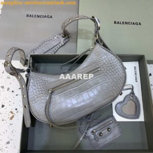 Replica Balenciaga 67130723 Le Cagole Small Shoulder Bag Crocodile Embossed In Gray 2