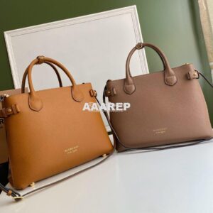 Replica Burberry The Small Banner in Leather and House Check Brown