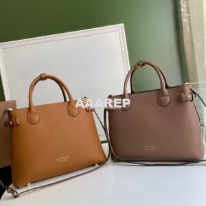 Replica Burberry The Small Banner in Leather and House Check Brown 2