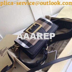 Replica Burberry The Small Buckle Bag in House Check and Black Leather