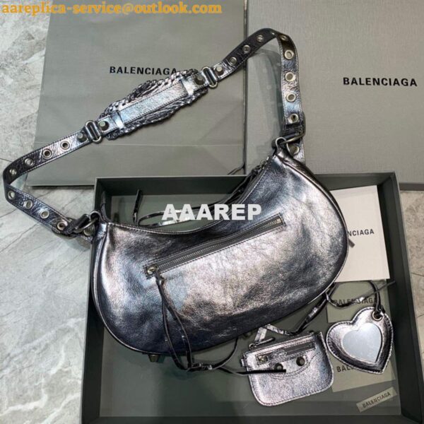 Replica Balenciaga 67130723 Women's Le Cagole Small Shoulder Bag Arena lambskin In Silver 2