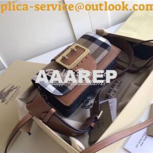 Replica Burberry The Small Buckle Bag in House Check and Brown Leather