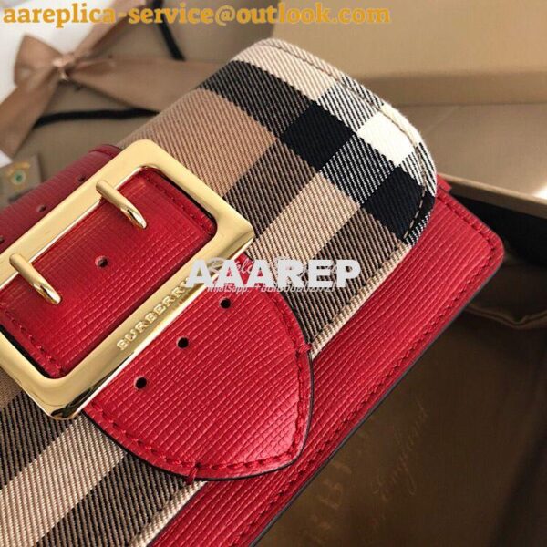 Replica Burberry The Small Buckle Bag in House Check and Red Leather 5