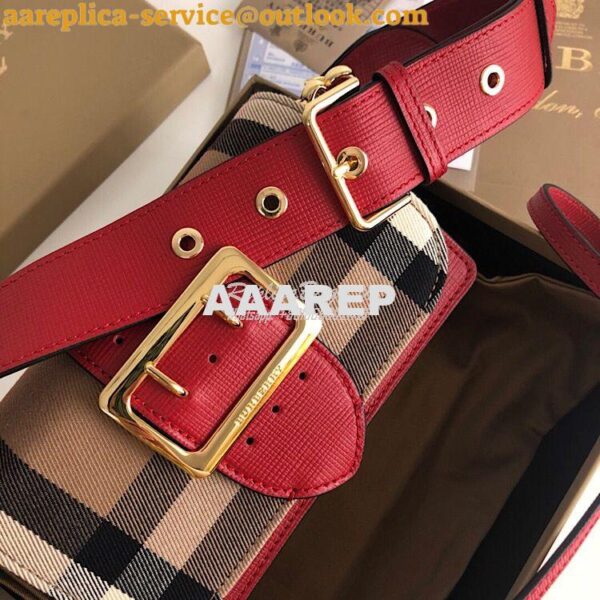 Replica Burberry The Small Buckle Bag in House Check and Red Leather 6